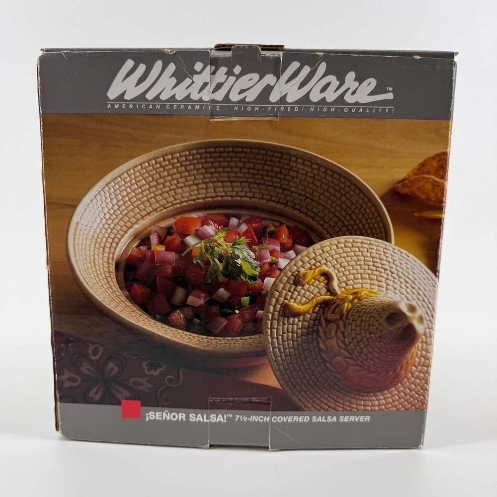 WhittierWare Salsa Server Sombrero 7.5in Ceramic Tan Woven Pattern